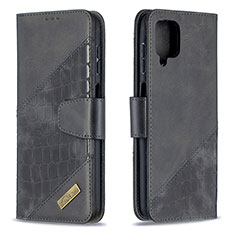 Leather Case Stands Flip Cover Holder B03F for Samsung Galaxy F12 Black