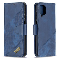 Leather Case Stands Flip Cover Holder B03F for Samsung Galaxy F12 Blue