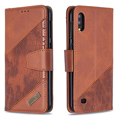 Leather Case Stands Flip Cover Holder B03F for Samsung Galaxy M10 Brown