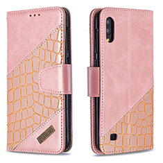 Leather Case Stands Flip Cover Holder B03F for Samsung Galaxy M10 Rose Gold