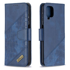 Leather Case Stands Flip Cover Holder B03F for Samsung Galaxy M12 Blue