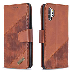 Leather Case Stands Flip Cover Holder B03F for Samsung Galaxy Note 10 Plus 5G Brown