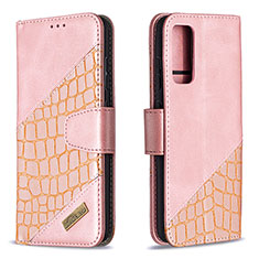 Leather Case Stands Flip Cover Holder B03F for Samsung Galaxy S20 FE 4G Rose Gold