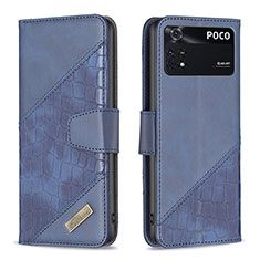 Leather Case Stands Flip Cover Holder B03F for Xiaomi Poco M4 Pro 4G Blue