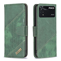 Leather Case Stands Flip Cover Holder B03F for Xiaomi Poco M4 Pro 4G Green