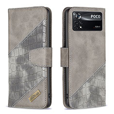 Leather Case Stands Flip Cover Holder B03F for Xiaomi Poco X4 Pro 5G Dark Gray