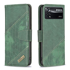 Leather Case Stands Flip Cover Holder B03F for Xiaomi Poco X4 Pro 5G Green