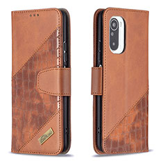 Leather Case Stands Flip Cover Holder B03F for Xiaomi Redmi K40 5G Brown