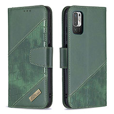 Leather Case Stands Flip Cover Holder B03F for Xiaomi Redmi Note 10 5G Green