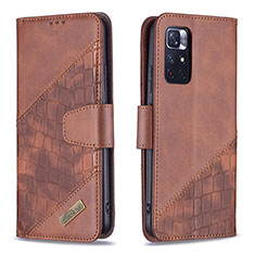 Leather Case Stands Flip Cover Holder B03F for Xiaomi Redmi Note 11 5G Brown