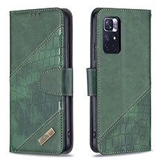 Leather Case Stands Flip Cover Holder B03F for Xiaomi Redmi Note 11 5G Green