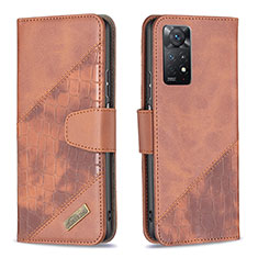 Leather Case Stands Flip Cover Holder B03F for Xiaomi Redmi Note 11 Pro 4G Brown