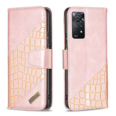 Leather Case Stands Flip Cover Holder B03F for Xiaomi Redmi Note 11 Pro 5G Rose Gold