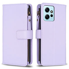 Leather Case Stands Flip Cover Holder B03F for Xiaomi Redmi Note 12 4G Clove Purple