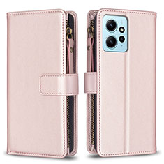 Leather Case Stands Flip Cover Holder B03F for Xiaomi Redmi Note 12 4G Rose Gold