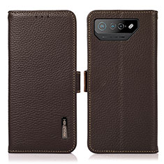 Leather Case Stands Flip Cover Holder B03H for Asus ROG Phone 7 Brown