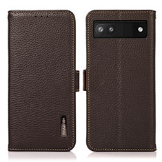 Leather Case Stands Flip Cover Holder B03H for Google Pixel 6a 5G Brown