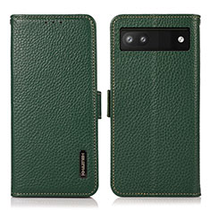 Leather Case Stands Flip Cover Holder B03H for Google Pixel 6a 5G Green