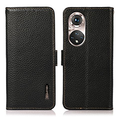 Leather Case Stands Flip Cover Holder B03H for Huawei Honor 50 Pro 5G Black