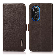 Leather Case Stands Flip Cover Holder B03H for Huawei Honor 50 SE 5G Brown