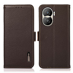 Leather Case Stands Flip Cover Holder B03H for Huawei Honor X40i 5G Brown