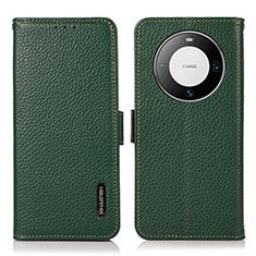 Leather Case Stands Flip Cover Holder B03H for Huawei Mate 60 Pro Green