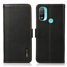 Leather Case Stands Flip Cover Holder B03H for Motorola Moto E20 Black