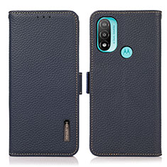 Leather Case Stands Flip Cover Holder B03H for Motorola Moto E20 Blue