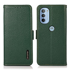 Leather Case Stands Flip Cover Holder B03H for Motorola Moto G31 Green