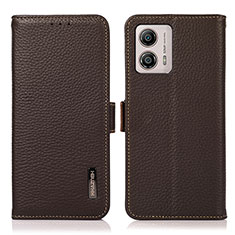 Leather Case Stands Flip Cover Holder B03H for Motorola Moto G53y 5G Brown