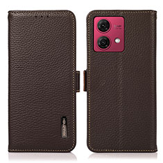 Leather Case Stands Flip Cover Holder B03H for Motorola Moto G84 5G Brown