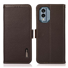 Leather Case Stands Flip Cover Holder B03H for Nokia X30 5G Brown