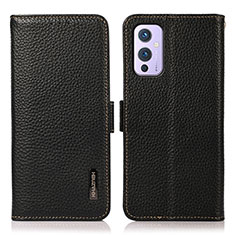 Leather Case Stands Flip Cover Holder B03H for OnePlus 9 5G Black