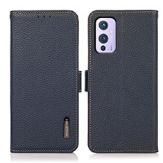 Leather Case Stands Flip Cover Holder B03H for OnePlus 9 5G Blue