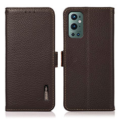 Leather Case Stands Flip Cover Holder B03H for OnePlus 9 Pro 5G Brown