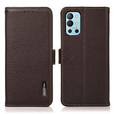 Leather Case Stands Flip Cover Holder B03H for OnePlus 9R 5G Brown