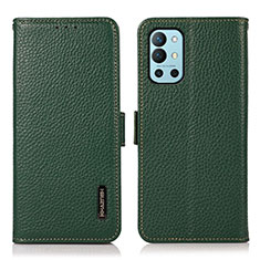 Leather Case Stands Flip Cover Holder B03H for OnePlus 9R 5G Green