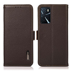 Leather Case Stands Flip Cover Holder B03H for Oppo A16 Brown