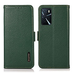 Leather Case Stands Flip Cover Holder B03H for Oppo A16 Green