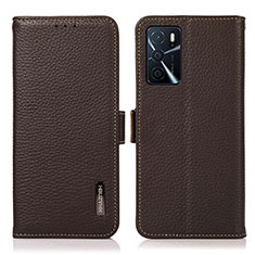 Leather Case Stands Flip Cover Holder B03H for Oppo A16s Brown