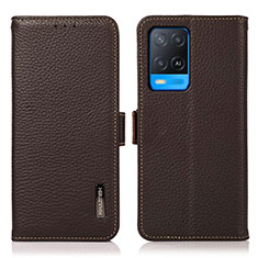 Leather Case Stands Flip Cover Holder B03H for Oppo A54 4G Brown