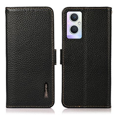 Leather Case Stands Flip Cover Holder B03H for Oppo A96 5G Black