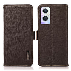 Leather Case Stands Flip Cover Holder B03H for Oppo F21 Pro 5G Brown