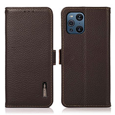 Leather Case Stands Flip Cover Holder B03H for Oppo Find X3 5G Brown