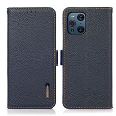 Leather Case Stands Flip Cover Holder B03H for Oppo Find X3 Pro 5G Blue