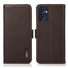 Leather Case Stands Flip Cover Holder B03H for Oppo Find X5 Lite 5G Brown