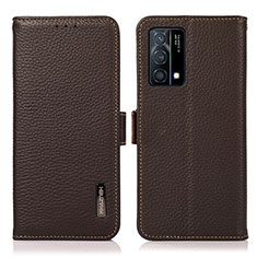 Leather Case Stands Flip Cover Holder B03H for Oppo K9 5G Brown