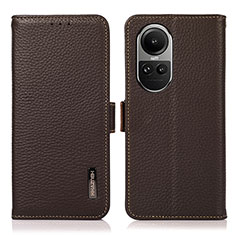 Leather Case Stands Flip Cover Holder B03H for Oppo Reno10 Pro 5G Brown