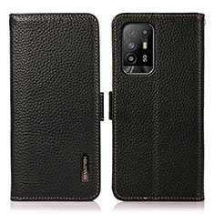 Leather Case Stands Flip Cover Holder B03H for Oppo Reno5 Lite Black