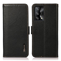 Leather Case Stands Flip Cover Holder B03H for Oppo Reno6 Lite Black